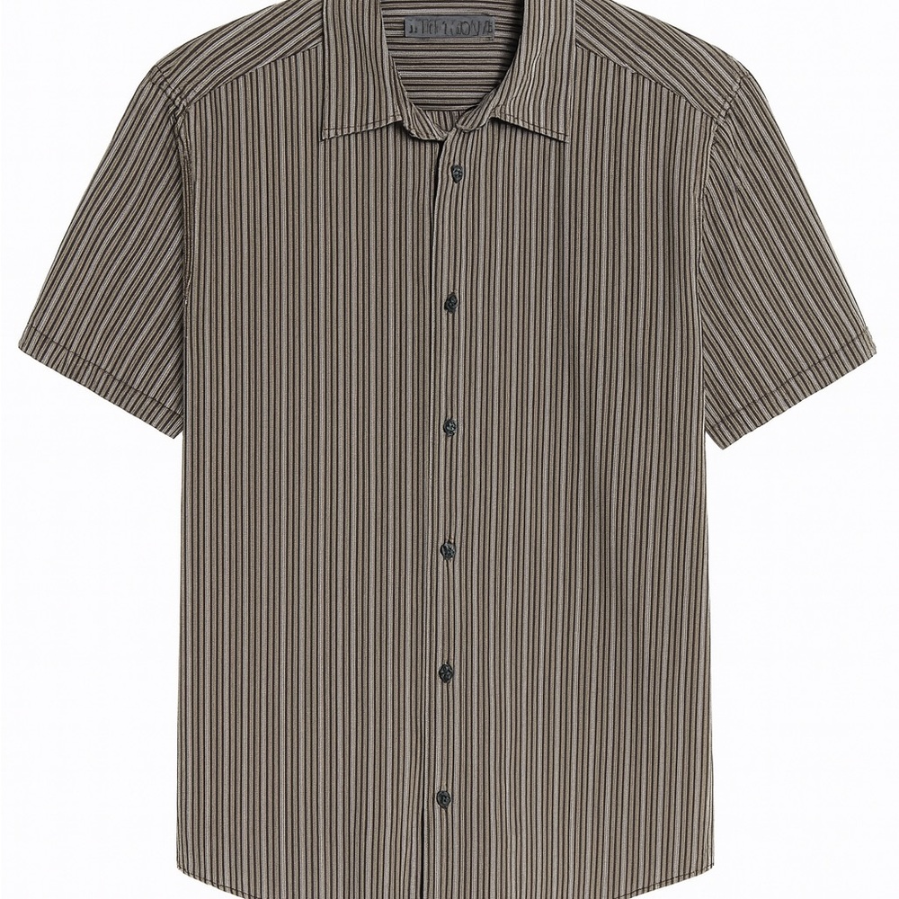 Old Navy Men’s Striped Short Sleeve Button-Up Shirt Size Large Brown White